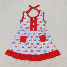 Load image into Gallery viewer, Baby Girls 4th of July Flag Bows Pockets Knee Length Dresses