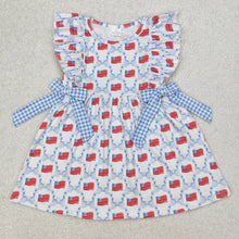 Load image into Gallery viewer, Baby Girls Blue Bows Flag Knee Length Dresses