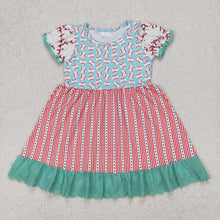 Load image into Gallery viewer, Baby Girls Baseball Short Sleeve Ruffle Knee Length Dresses