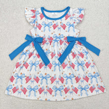 Load image into Gallery viewer, Baby Girls 4th Of July Bows Flags Flutter Sleeve Knee Length Dresses