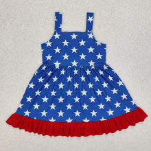 Load image into Gallery viewer, Baby Girls 4th Of July Stars Knee Length Bow Dresses