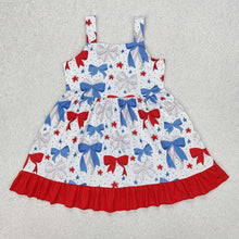 Load image into Gallery viewer, Baby Girls Baseball Bows Straps Knee Length Dresses