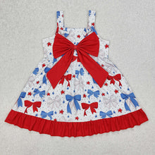 Load image into Gallery viewer, Baby Girls Baseball Bows Straps Knee Length Dresses
