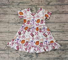 Load image into Gallery viewer, Baby Girls Baseball Bows Short Sleeve Knee Length Dresses