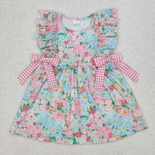 Load image into Gallery viewer, Baby Girls Blue Pink Flowers Bows Knee Length Dresses
