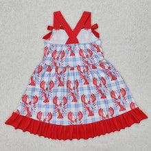 Load image into Gallery viewer, Baby Girls Blue Checkered Crawfish Bow Ruffle Knee Length Dresses