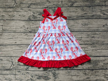 Load image into Gallery viewer, Baby Girls Blue Checkered Crawfish Bow Ruffle Knee Length Dresses