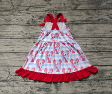 Load image into Gallery viewer, Baby Girls Blue Checkered Crawfish Bow Ruffle Knee Length Dresses