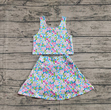 Load image into Gallery viewer, Baby Girls Blue Flowers Athletic Active Wear Top Shorts Skirts Tennise Outfits