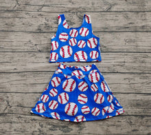 Load image into Gallery viewer, Baby Girls Blue Baseball Vest Top Yoga Sports Skorts Clothes Sets