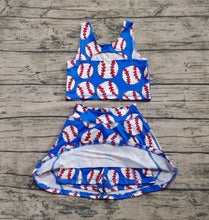 Load image into Gallery viewer, Baby Girls Blue Baseball Vest Top Yoga Sports Skorts Clothes Sets