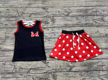 Load image into Gallery viewer, Baby Girls Black Red Dots Bow Shirt Skirt Clothes Sets