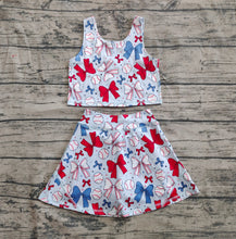 Load image into Gallery viewer, Baby Girls 4th Of July Bows Baseball Yoga Vest Skort Active Wear Sets