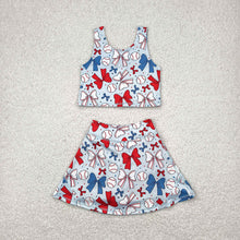 Load image into Gallery viewer, Baby Girls 4th Of July Bows Baseball Yoga Vest Skort Active Wear Sets