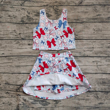 Load image into Gallery viewer, Baby Girls 4th Of July Bows Baseball Yoga Vest Skort Active Wear Sets