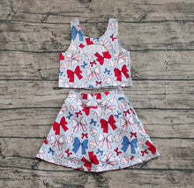 Load image into Gallery viewer, Baby Girls 4th Of July Bows Baseball Yoga Vest Skort Active Wear Sets