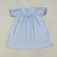 Load image into Gallery viewer, Baby Girls Blue Plaid Short Sleeves Cows Pigs Farm Smocked Knee Length Dresses