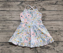 Load image into Gallery viewer, Baby Girls Aqua Strap Floral Yoga Ruffle Knee Length Dresses