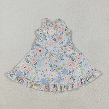 Load image into Gallery viewer, Baby Girls Aqua Strap Floral Yoga Ruffle Knee Length Dresses
