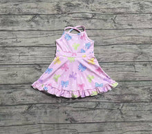 Load image into Gallery viewer, Baby Girls Pink Strap Colorful Bows Polka Dots Yoga Ruffle Knee Length Dresses