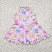 Load image into Gallery viewer, Baby Girls Pink Strap Colorful Bows Polka Dots Yoga Ruffle Knee Length Dresses