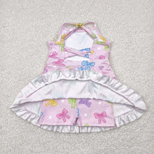 Load image into Gallery viewer, Baby Girls Pink Strap Colorful Bows Polka Dots Yoga Ruffle Knee Length Dresses