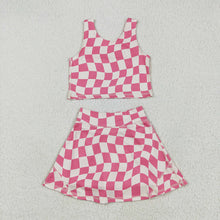 Load image into Gallery viewer, 12-18M-8-9T Baby Girls Sleeveless Pink Plaid Top Skort Yoga Sets