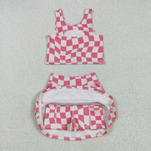 Load image into Gallery viewer, 12-18M-8-9T Baby Girls Sleeveless Pink Plaid Top Skort Yoga Sets