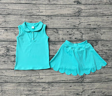 Load image into Gallery viewer, Baby Girls Aqua Sleeveless Button Top Skirt Yoga Sets