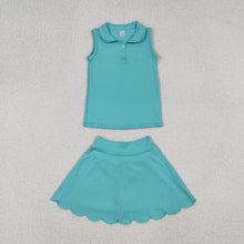 Load image into Gallery viewer, Baby Girls Aqua Sleeveless Button Top Skirt Yoga Sets