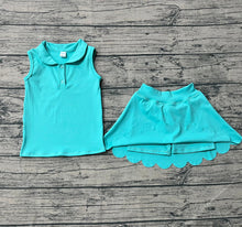 Load image into Gallery viewer, Baby Girls Aqua Sleeveless Button Top Skirt Yoga Sets