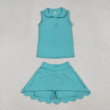 Load image into Gallery viewer, Baby Girls Aqua Sleeveless Button Top Skirt Yoga Sets