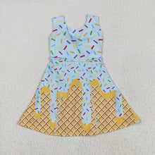 Load image into Gallery viewer, Baby Girls Blue Ice-cream Drip Yoga Skort Knee Length Dresses