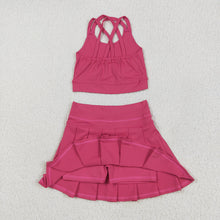 Load image into Gallery viewer, 2 Colors Baby Girls Pink Strap Vest Top Pleated Skort Yoga Sets