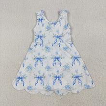 Load image into Gallery viewer, Baby Girls Blue Bows Floral Activity Wear Yoga Short Skort Knee Length Dresses