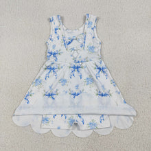 Load image into Gallery viewer, Baby Girls Blue Bows Floral Activity Wear Yoga Short Skort Knee Length Dresses