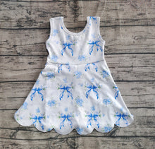 Load image into Gallery viewer, Baby Girls Blue Bows Floral Activity Wear Yoga Short Skort Knee Length Dresses
