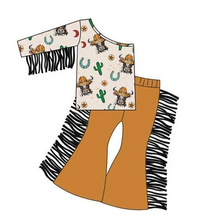 Load image into Gallery viewer, Baby girls cactus cow tassel western pants clothes sets