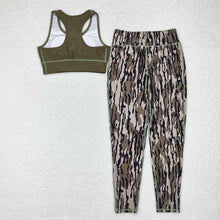 Load image into Gallery viewer, Adult Women Green Vest Top Camo Branches Pants Yoga Sports Clothes Sets
