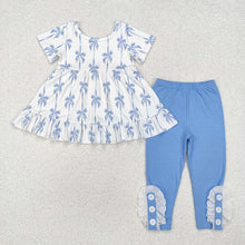 Load image into Gallery viewer, Baby Girls Blue Bows Ruffle Top Legging Clothes Sets
