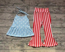 Load image into Gallery viewer, Baby Girls 4th Of July Stars Halter Tunic Bell Pants Clothes Sets