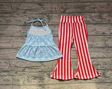 Load image into Gallery viewer, Baby Girls 4th Of July Stars Halter Tunic Bell Pants Clothes Sets