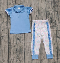 Load image into Gallery viewer, Baby Girls Blue Button Shirts Top Floral Ruffle Leggings Clothes Sets