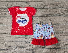 Load image into Gallery viewer, Baby Girls 4th Of July Dog Shirts Ruffle Shorts Clothes Sets