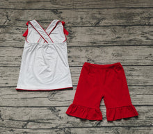 Load image into Gallery viewer, Baby Girls 4th Of July Flags Top Ruffle Shorts Clothes Sets
