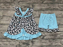 Load image into Gallery viewer, Baby Girls Blue Leopard Tunic Top Ruffle Shorts Clothes Sets