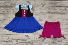 Load image into Gallery viewer, Baby Girls Black Blue Princess Flutter Sleeve Tunic Top Shorts Clothes Sets
