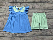 Load image into Gallery viewer, Baby Girls Blue Flutter Sleeve Tunic Shorts Clothes Sets