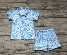 Load image into Gallery viewer, Baby Girls Blue Flowers Shirts Ruffle Shorts Pajamas Clothes Sets