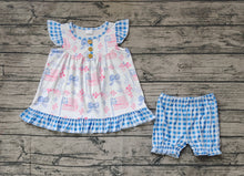 Load image into Gallery viewer, Baby Girls Blue Bows Flags Tunic Shorts Clothes Sets